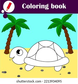 Educational game for children. Cute turtle. Coloring book
