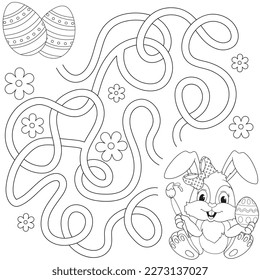 Educational game for children. Easter labyrinth. Easter coloring page for children.