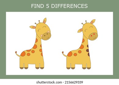 Erziehungsspiel für Kinder. Finden Sie 5 Unterschiede zwischen Giraffen und kreisen Sie sie um