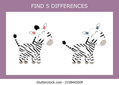 Juego educativo para niños. Encontrar 5 diferencias entre las cebras y rodearlas