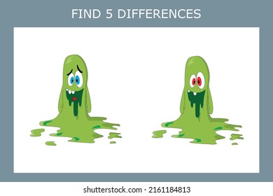 Educational game for children. Find 5 differences between the monsters and circle them