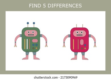Juego educativo para niños. Encontrar 5 diferencias entre los robots y rodearlos