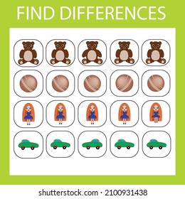 Educational game for children. Find all toys that are different from others in the row and circle them