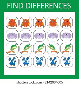 Educational game for children. Find all monsters are different from others in the row and circle them