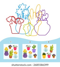 Juego educativo para niños.  Encuentra el contorno correcto. ¿Dónde está la sombra de quién?

