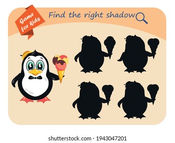 Educational game for children. Find the right silhouette of the penguin
