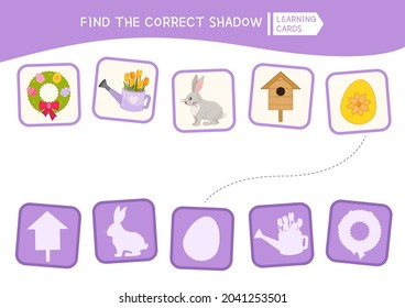 Educational  game for children. Find the right shadow. Easter collection.