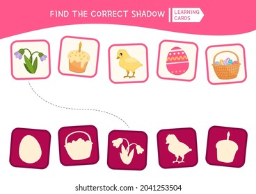 Educational  game for children. Find the right shadow. Easter collection.