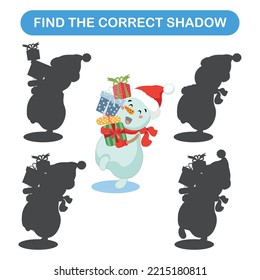 Educational game for children. Find the right shadow for the snowman.