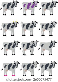 Educational game for children. Find the tree same cows. Kids activity with cute cartoon cow. Vector illustration.