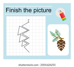 Educational game for children. Finish the picture - cartoon pine cones. Coloring page. 