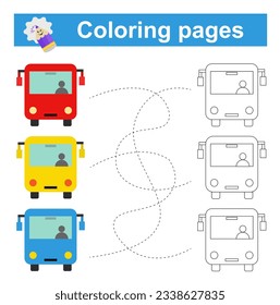 Educational game for children. Go through the maze and color the autobus according to the pattern. Vector illustration. 