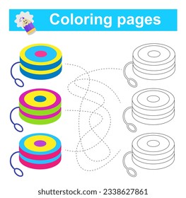 Educational game for children. Go through the maze and color the yo yo according to the pattern. Vector illustration. 