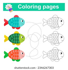 Educational game for children. Go through the maze and color a fish according to the pattern. 