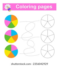 Educational game for children. Go through the maze and color a circle according to the pattern. Vector illustration.