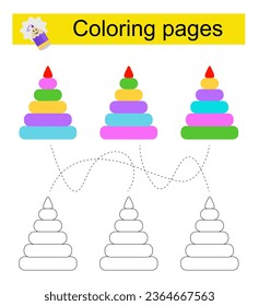 Educational game for children. Go through the maze and color a pyramid according to the pattern. 