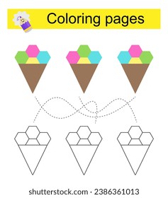 Educational game for children. Go through the maze and color an ice cream according to the pattern. Vector illustration.