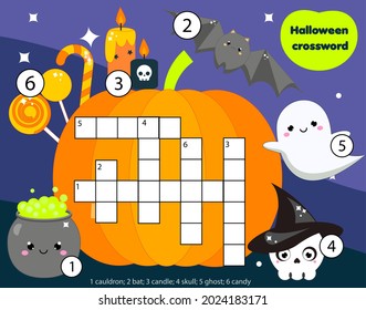 Educational game for children. Halloween theme crossword for kids and toddlers