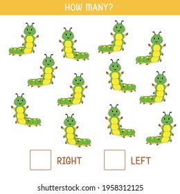 Educational game for children helps to learn the right and left direction. Cute caterpillar in vector format