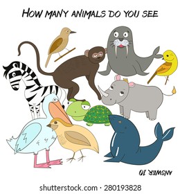 Educational game for children how many animals do you see