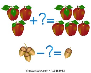 Educational game for children, illustration of mathematical addition and subtraction. 