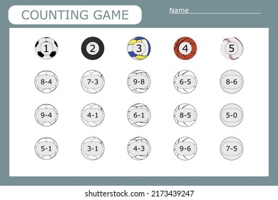 Educational game for children, kids. . Game learning math, counting game, connecting the dots. Vector illustration for print, page