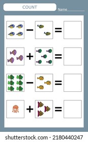 Juego educativo para niños, niños. ... Matemáticas de aprendizaje de juegos, juego de conteo. Ilustración vectorial para impresión, página