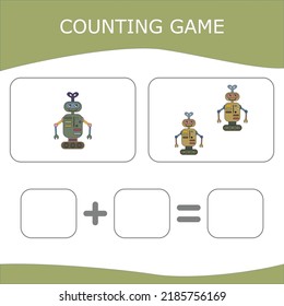 Erziehungsspiel für Kinder, Kinder. . Spielerlernen, Mathe, Zählen von Spiel. Vektorgrafik für Druck, Seite