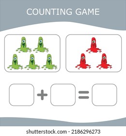 Educational game for children, kids. . Game learning math, counting game. Vector illustration for print, page