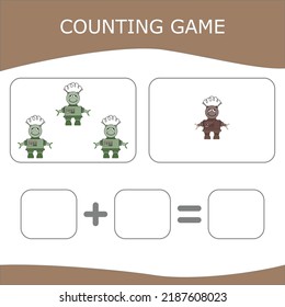 Educational game for children, kids. . Game learning math, counting game. Vector illustration for print, page
