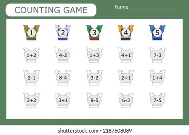 Educational game for children, kids. . Game learning math, counting game. Vector illustration for print, page