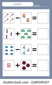 Educational game for children, kids. . Game learning math, counting game. Vector illustration for print, page