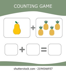 Educational game for children, kids. . Game learning math, counting game. Vector illustration for print, page
