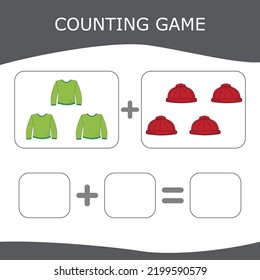 Educational game for children, kids. . Game learning math, counting game. Vector illustration for print, page