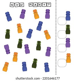 Juego educativo para niños, niños.  Matemáticas de aprendizaje de juegos, juego de conteo. Ilustración vectorial para impresión, página