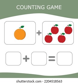 Educational game for children, kids. . Game learning math, counting game. Vector illustration for print, page