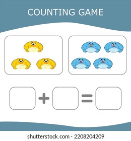 Educational game for children, kids. . Game learning math, counting game. Vector illustration for print, page