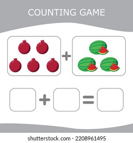 Educational game for children, kids. . Game learning math, counting game. Vector illustration for print, page