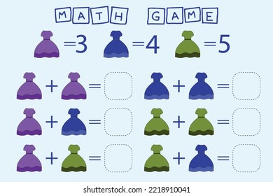 Educational game for children, kids.  Game learning math, counting game. Vector illustration for print, page
