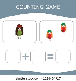 Educational game for children, kids.  Game learning math, counting game. Vector illustration for print, page
