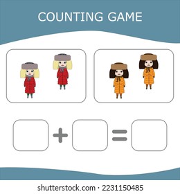 Educational game for children, kids.  Game learning math, counting game. Vector illustration for print, page
