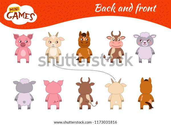 Educational  game for\
children. Learning back and front.  Cartoon farm animals - pig,\
goat, sheep, cow and\
horse.