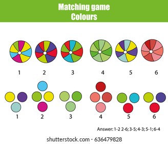 Educational game for children. Matching game worksheet for kids. Match by color