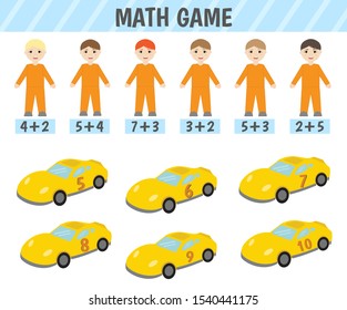 Educational game for children. Material for children to learn addition. Math game.