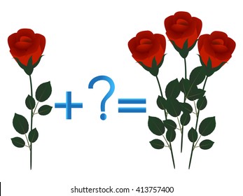 Educational game for children, mathematical addition, example with roses.