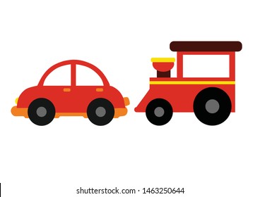 Educational game for children. objects of red color (train, car)