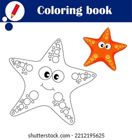 Educational game for children. Orange starfish. Coloring book