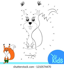 Educational game for children. From point to point. Connect the dots in order. Squirrel