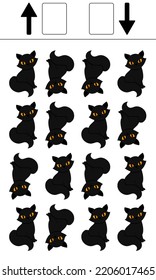 Educational game for children, preschoolers, schoolchildren. Black cat halloween. Education of children. Learning through the centuries and down.