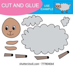 Educational game for children, sheep (animal). Create the image using scissors and glue. Vector illustration.